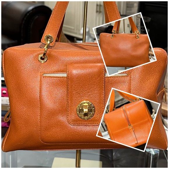 Authentic BVLGARI Turn Lock Leather Boston Bag in Cognac w/Gold-Tone Hardware - Picture 4 of 16